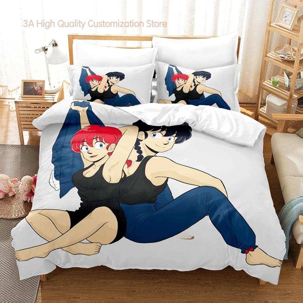 Ranma 1/2 Комплект постельного белья Односпальный Двуспальный Полный Королевский Размер Размеры Комплект постельного белья Взрослые Молодые Парни Спальня Комплекты пододеяльников 3D Печать