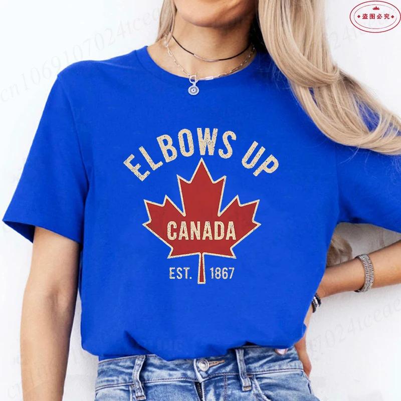 Женская футболка Elbows Up Canada Летняя Повседневная Забавная Ретро с графикой кленового листа Y2k Топы с круглым вырезом и коротким рукавом Женская одежда