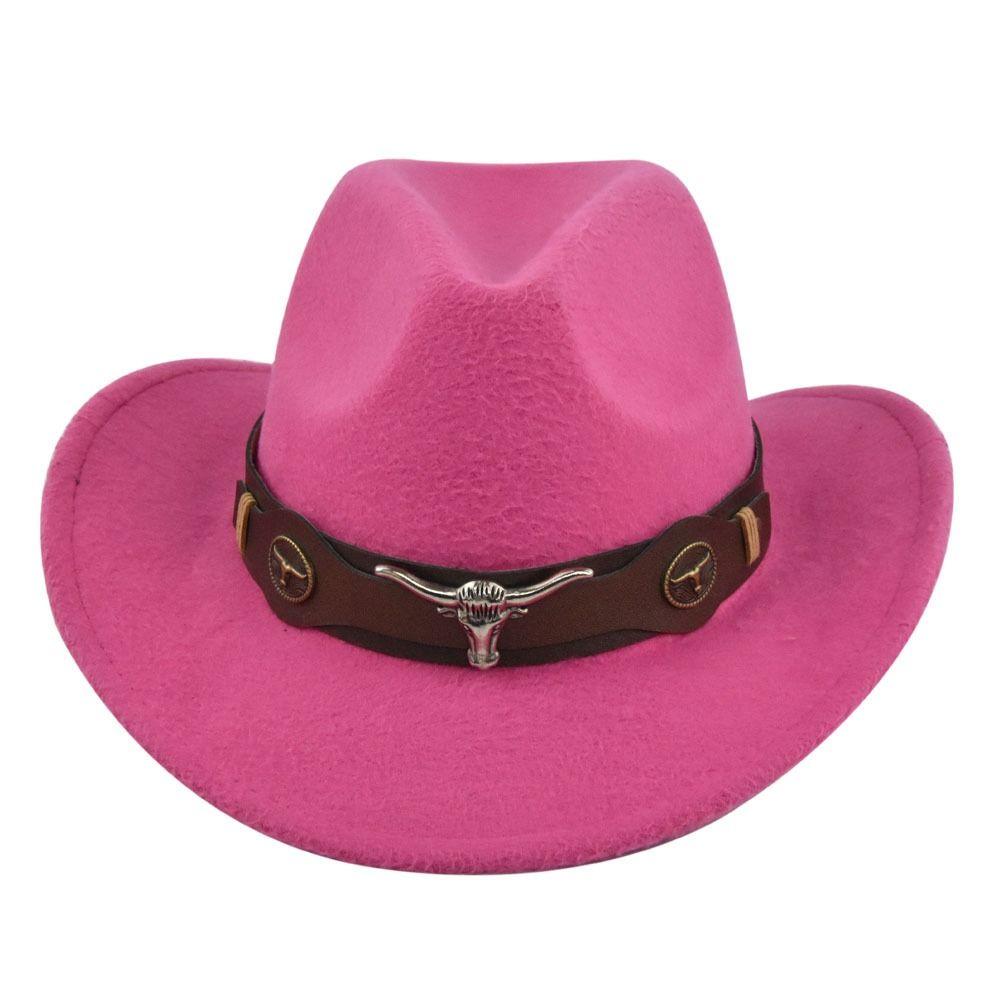 Solid Color Cowgirl Jazz Hat Woolen Party Cosplay Hat Vintage Western Cowboy Hat  Cycling Caps