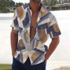 Men's Summer New Loose Print Short Sleeve Shirt Cardigan Beach Shirt