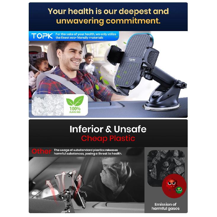 TOPK Super Stable Car Phone Holder, Magnetic Phone Holder Car Dashboard and Air Vent Mount, Compatible with All Smartphones