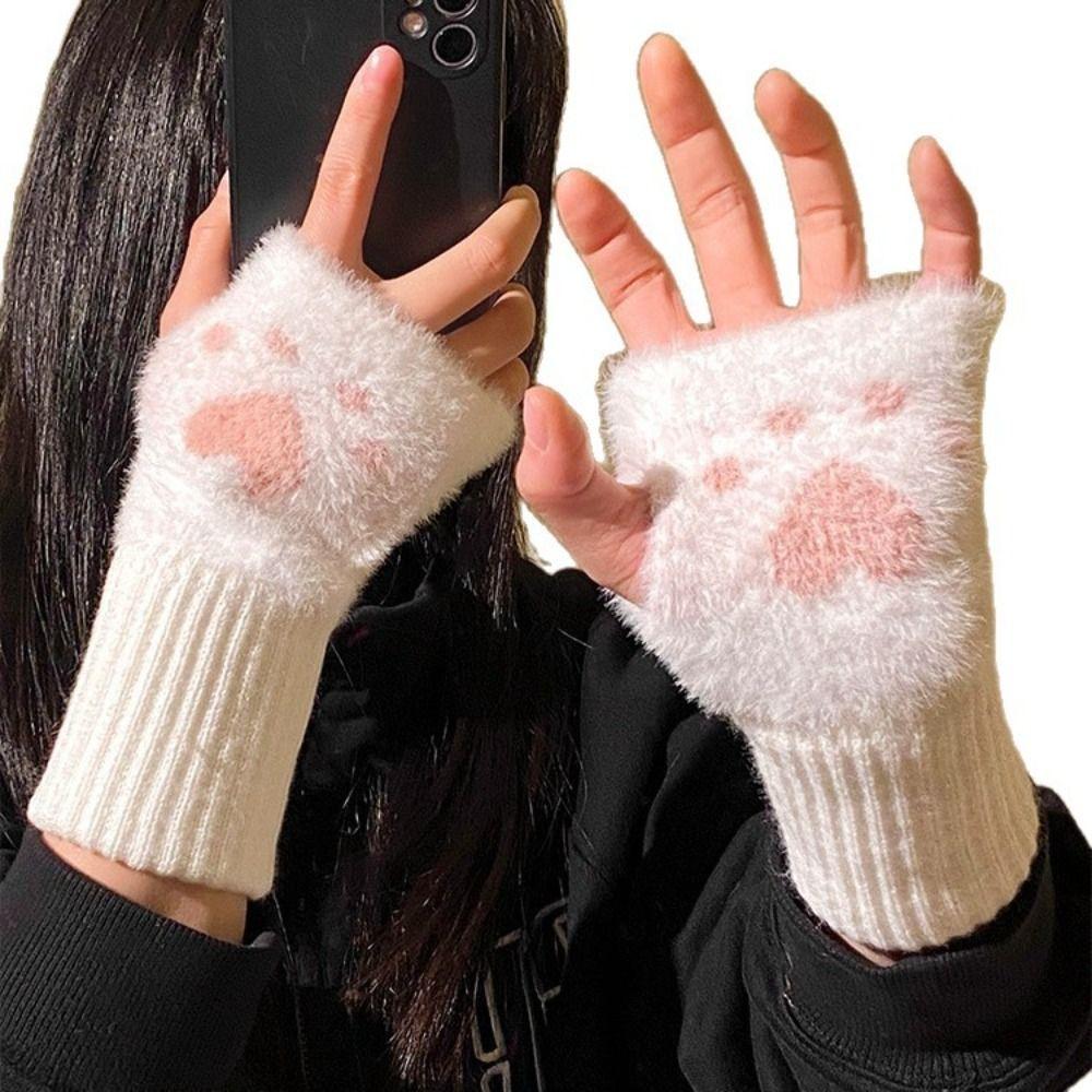 Plush Half Finger Gloves Soft Knitted Gloves Cute Fingerless Gloves Winter