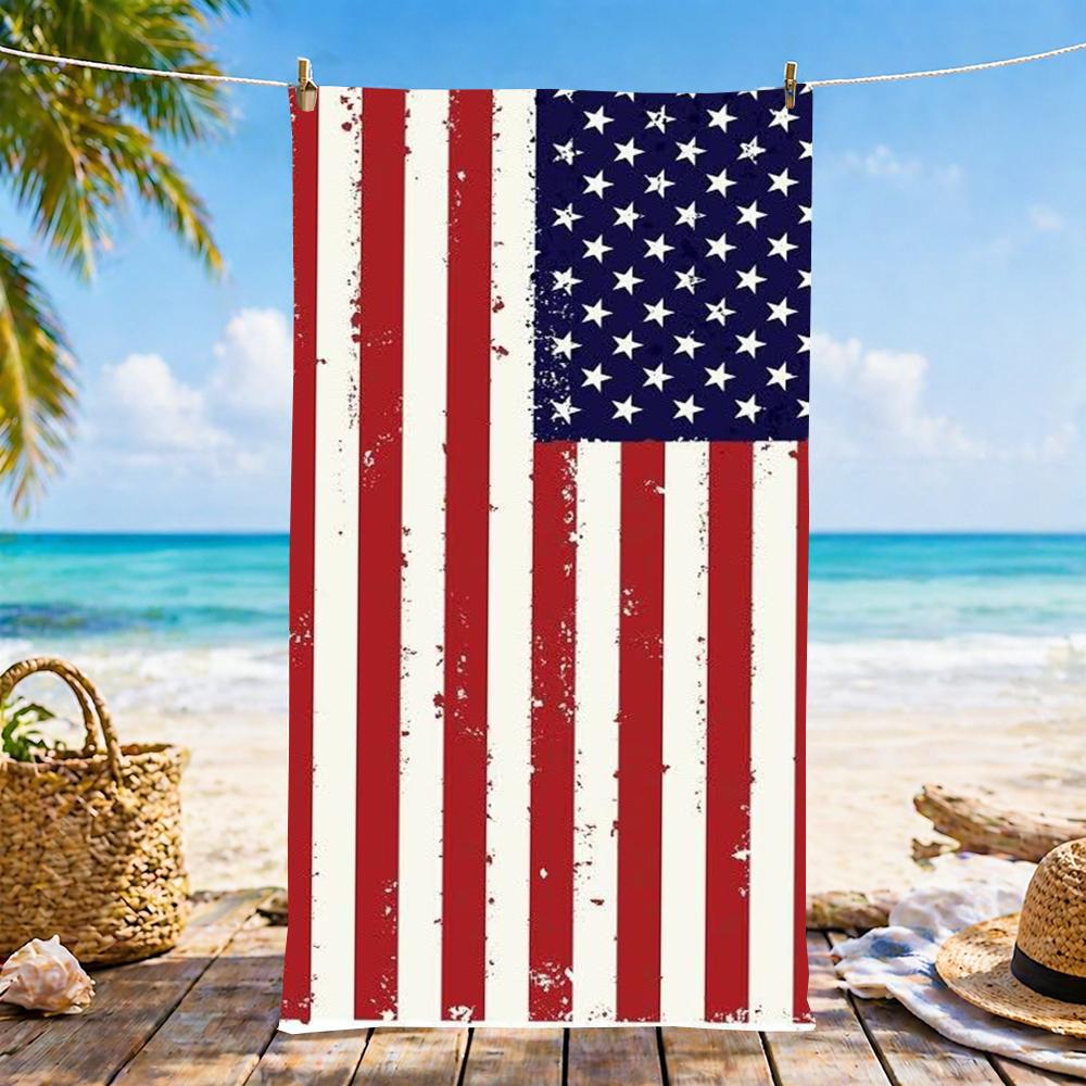 Винтажное полотенце с флагом США, из микрофибры, пляжное, быстросохнущее, не прилипает песок, ультратонкое волокно, супермягкое.