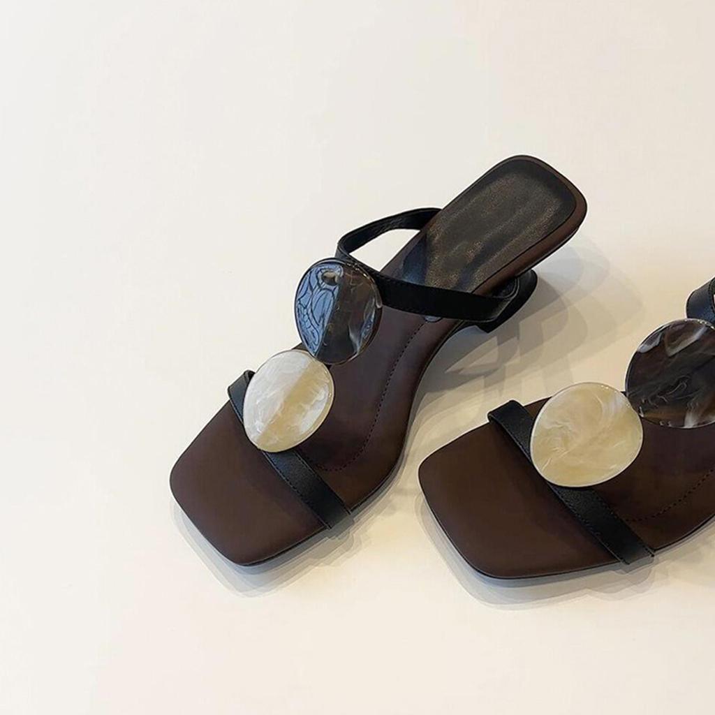 Sheepskin version~ niche French temperament special-shaped wedge heel one-word slippers women's head temperament with skirt beach sandals