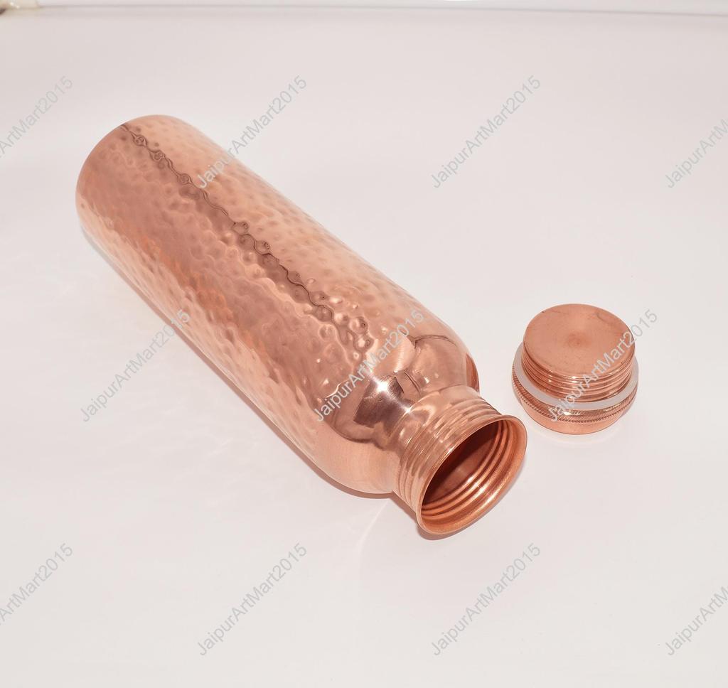 Pure Copper Bottle for Drinking Water - Indian Handmade Ayurveda and Yoga Health Benefits Water Bottle Copper Anniversary Gift - 32 Oz