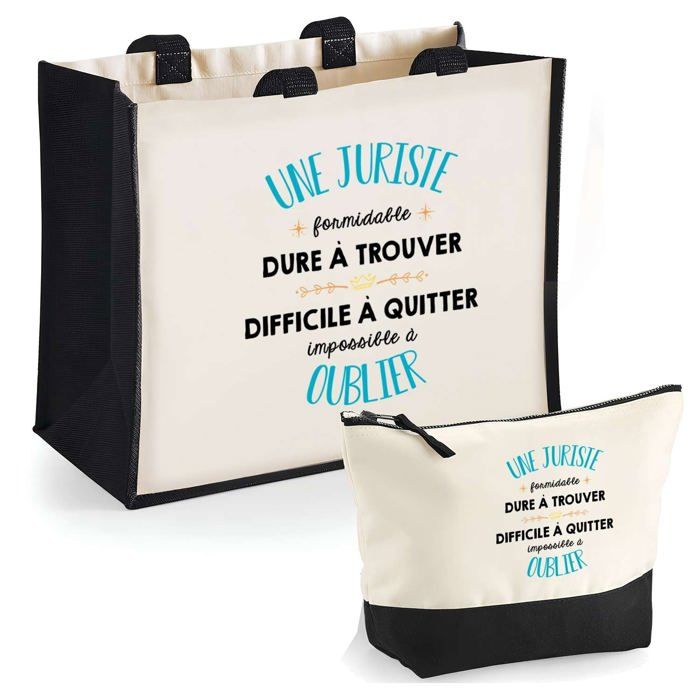 Duo cabas jute et trousse Une Juriste Formidable Cadeau Prénom Femme Anniversaire Noël | Sac de courses Pochette Maquillage Shopping