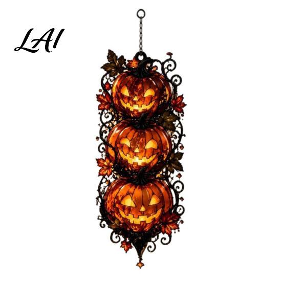 Halloween Souvenir Party Favors Triple Stacked Jack-o'-Lantern Door Hanger 2D Pumpkin Wall Hanging Ornament Waterproof Acrylic Pendants Spooky Fall