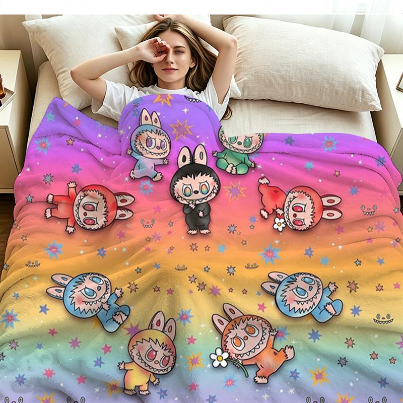 Kawaii Bubu Print Flannel Blanket High Quality Warm Comfortable Cover for All Seasons Perfect for Gifts Home Decor