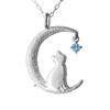 Novel Moon Cat Necklace Compatible with Birthstone November Birthstone Cat Pendant (Blue Topaz)
