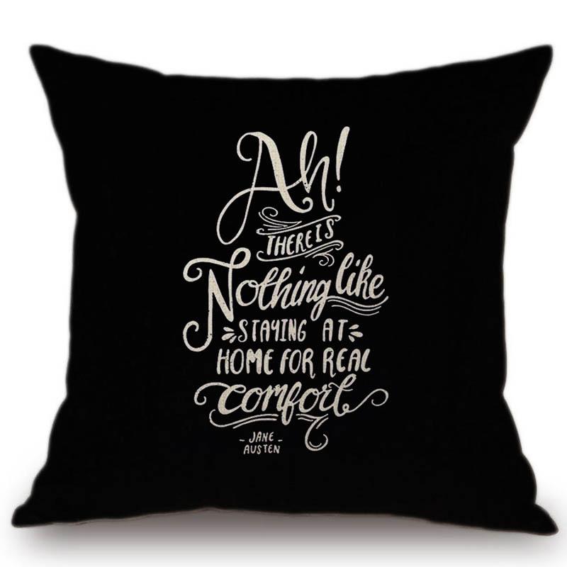 Black And White Jane Austen Quotation Letter Print Concise Nordic Sofa Chair Cushion Case Cotton Linen Pillow Cover Home Decor