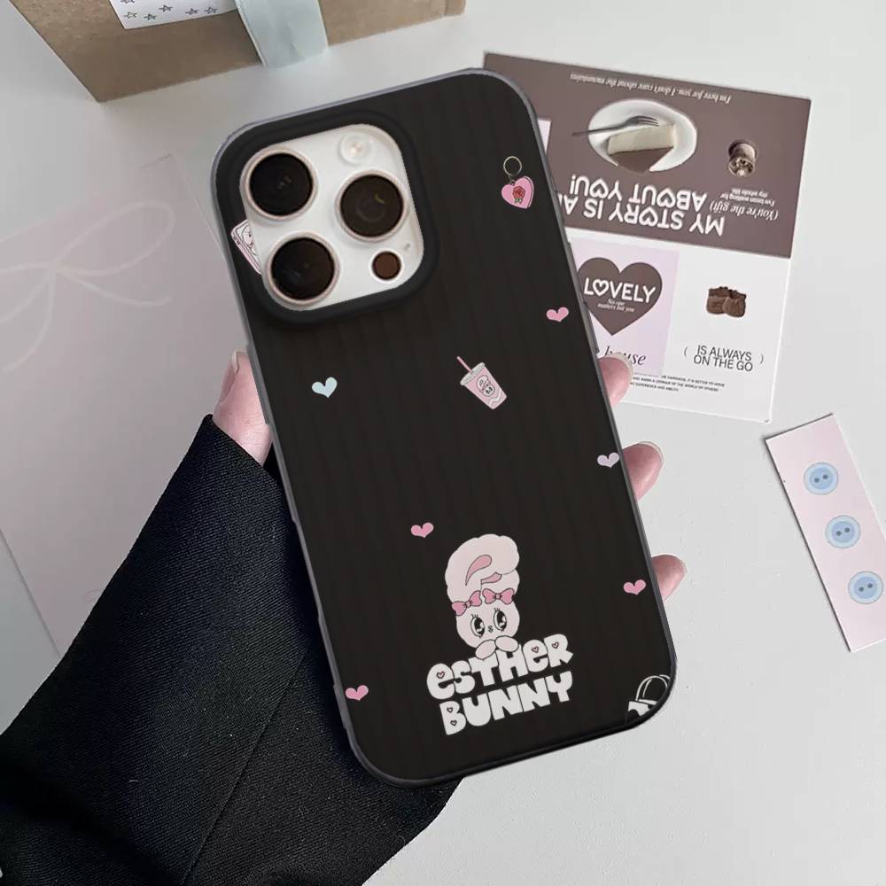 Милый Мультяшный Кролик Эстер Чехол для Телефона для IPhone 17 16 15 14 13 12 11 Гофрированный Матовый Мягкий Чехол Противоскользящий