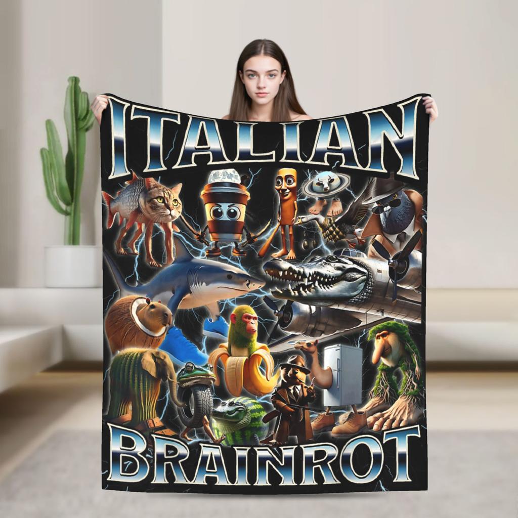 Итальянский Brainrot Капучино Ассассино Забавный Капучино Мем Плед Мягкий Забавный Плюшевый Плед для Фланелевой Простыни Покрывало на Кровать