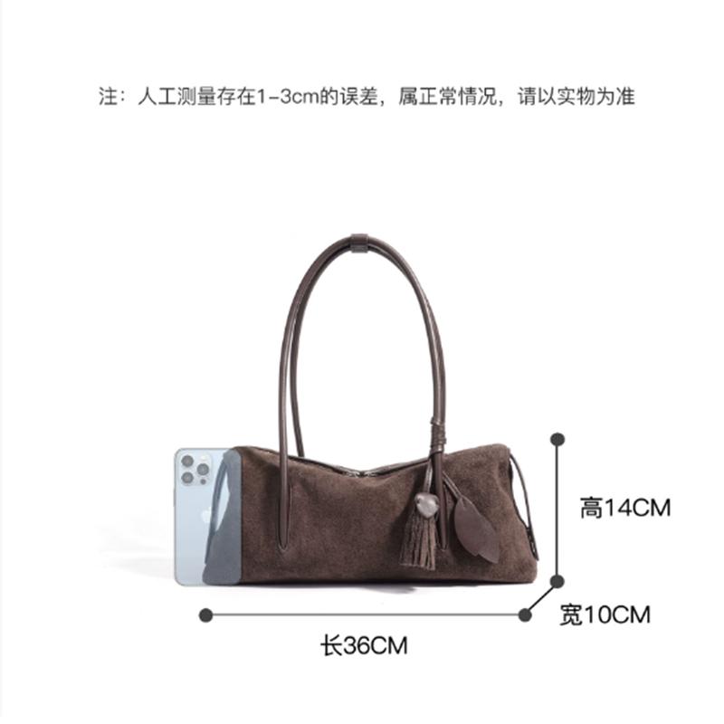 Chic Tassel Design Women Armpit Shoulder Bag Caramel Coffee Color High-end Suede Cow Leather Women Handbag Winter