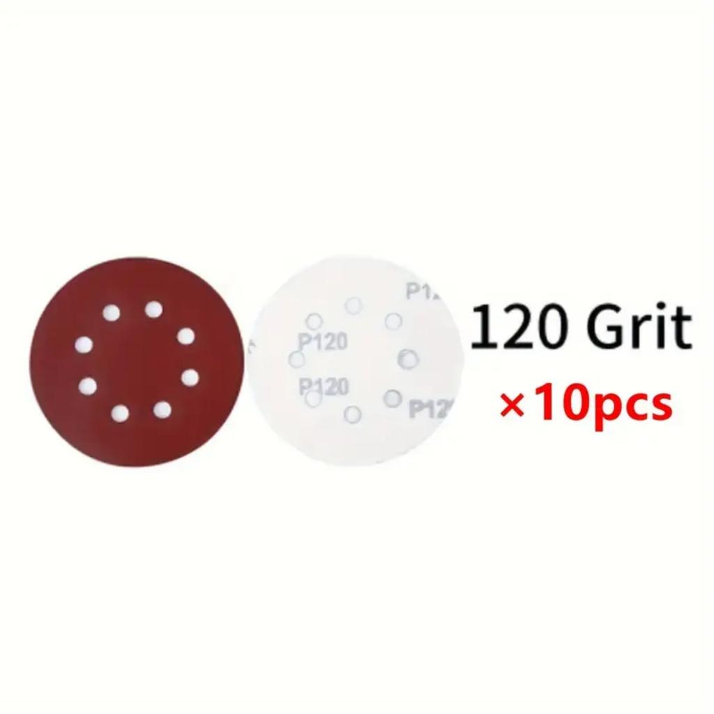5/10pcs 5-Inch 8-Hole 125mm Red Sanding Discs, Hook And Loop Sandpaper For Dry Sanding, Random Orbital Sander Pads #100-#600
