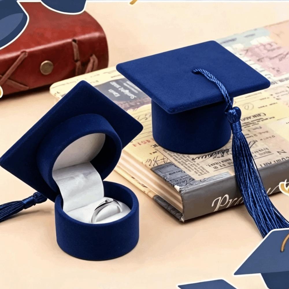 Velvet-Lined Graduation Cap Jewelry Box Phd Cap-Shaped Graduation Ring Box Presentation Box