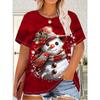 Elegant Snowman Print Red Christmas Top Women's Short -Sleeved Tees Casual Winter & Summer Blouse Oversized Y2k Ladies Clothes