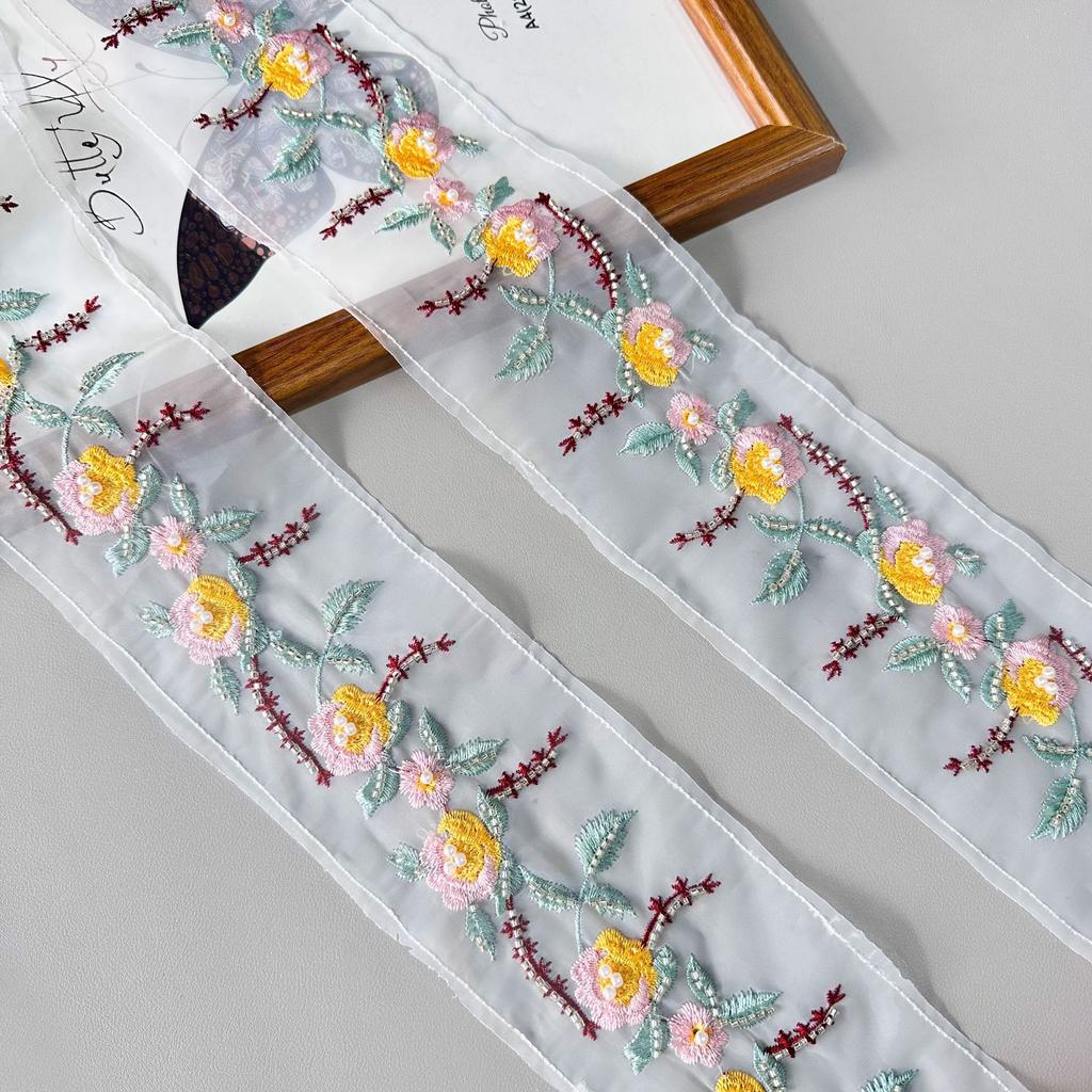 Национальный стиль Цветная вышивка Кружево Этнический стиль Ханьфу Старинный костюм Юбка-лошадь Одежда Занавеска Вышивка Украшение Штрих-код