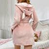 Autumn Winter Coral Fleece Bathrobe Women Hooded Warm Kimono Bath Robe Cozy Kimono Shower Robes Loose Pink Short Rest Nightgown