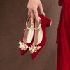 Красные свадебные туфли на высоком каблуке женские новые ремешки с бисером невеста тосты Сюхэ свадебное платье два способа носки не устают ноги женская обувь