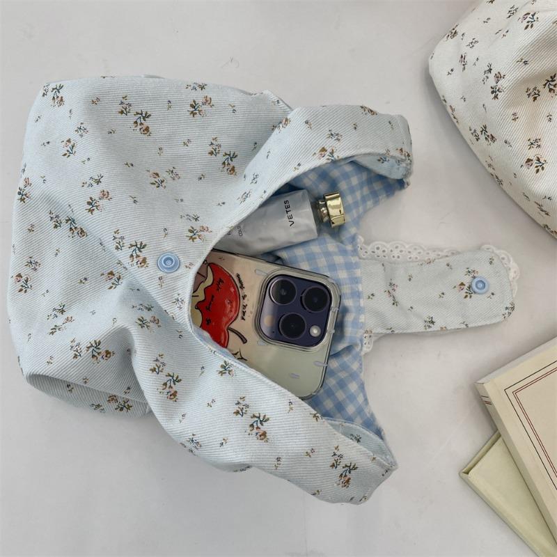 1 Cute Floral Hand-held Canvas Bag, Work Sundries, Small Bag, Summer Bag, Women's Wrist Bag
