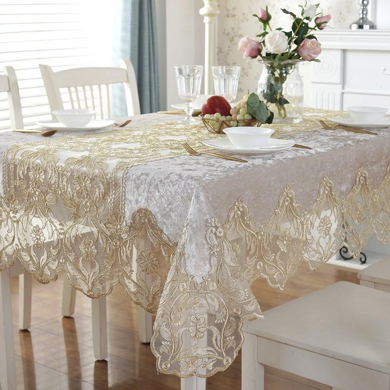 Tablecloth Embroidered White Golden Velvet Gold Luxury Table Dining Table Cover Table Cloth Flower Lace Tv Cabinet Dust Cover
