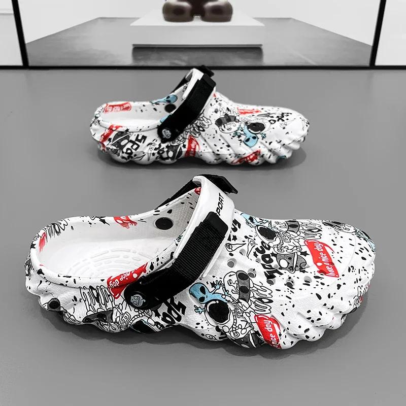 Сандалии мужские летние туфли граффити одежда нескользящие износостойкие сандалии удобные высококачественные пляжные тапочки для мужчин