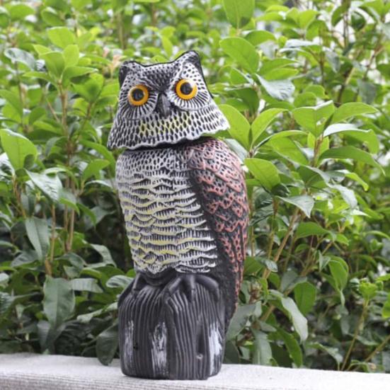 Owl Decoy with Rotating Head Natural Enemy Bird Deterrent Owl Figurine Garden Protector Scarecrow Owl for Gardens Terraces