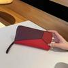 2025 New Genuine Leather Wallet For Women's Handheld Wallet Long Simple Color Contrasting Geometric Splicing Single Zipper Women's Money