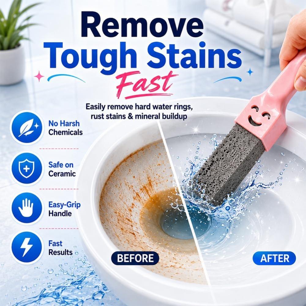 Pumice Stone Toilet Cleaner with Extra Long Handle, Powerfully Removes Yellow Stains, Limescale(Purple, 1A+3B)