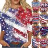 Women's Fashionable Casual Three Quarter Sleeve Independence Day Printed Round Neck Top