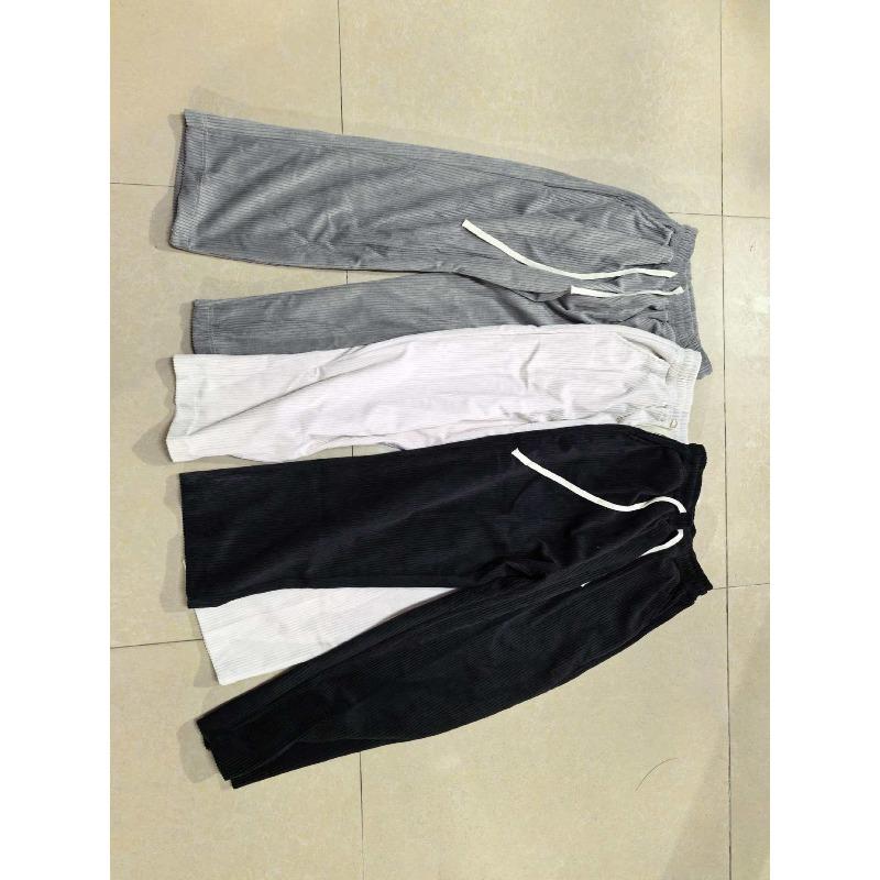 New men's American embroidered white label loose straight casual pants vertical stripes multi-pocket trousers