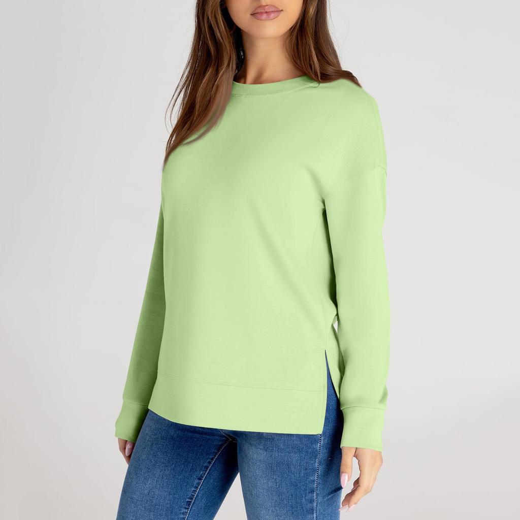 Женский повседневный модный однотонный свитер с круглым вырезом и длинными рукавами