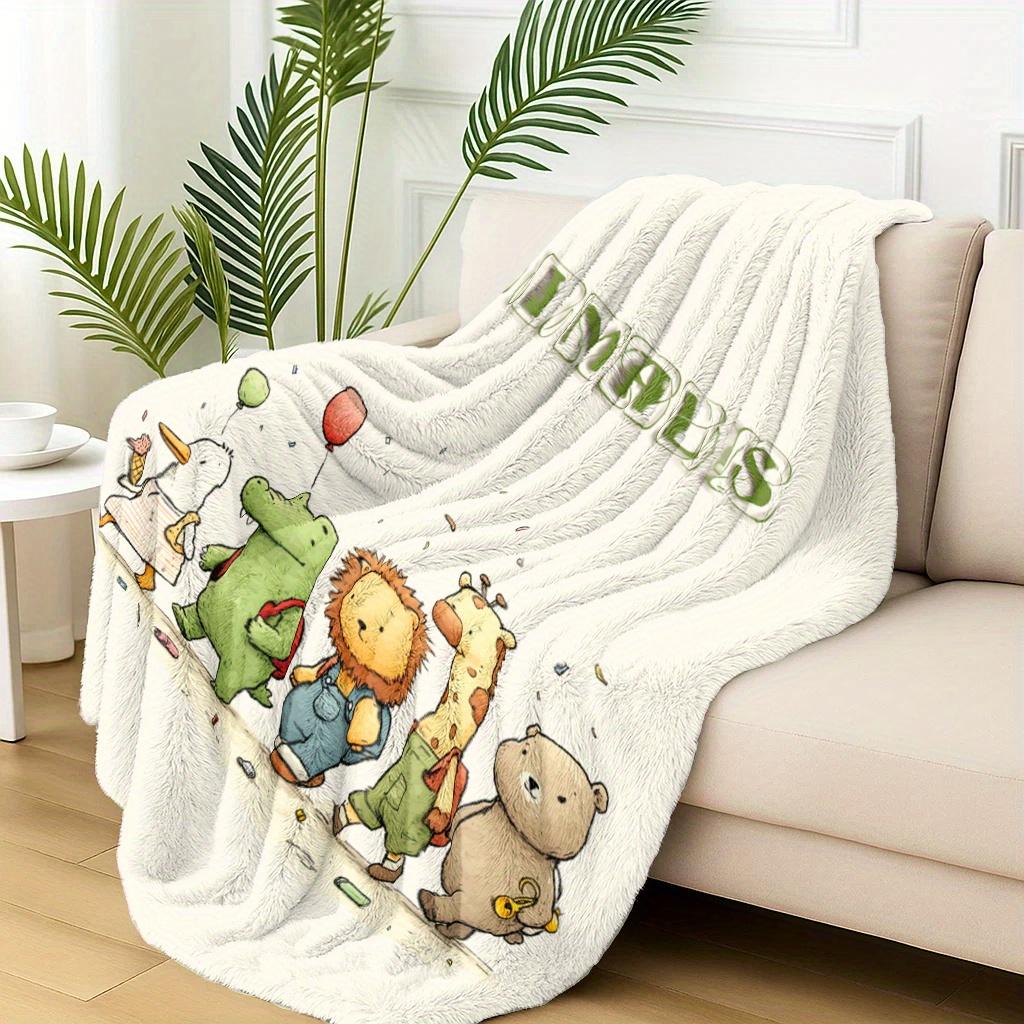 Cartoon animal parade pattern Flannel printed blanket suitable for all seasons suitable for living room office sofa and travel