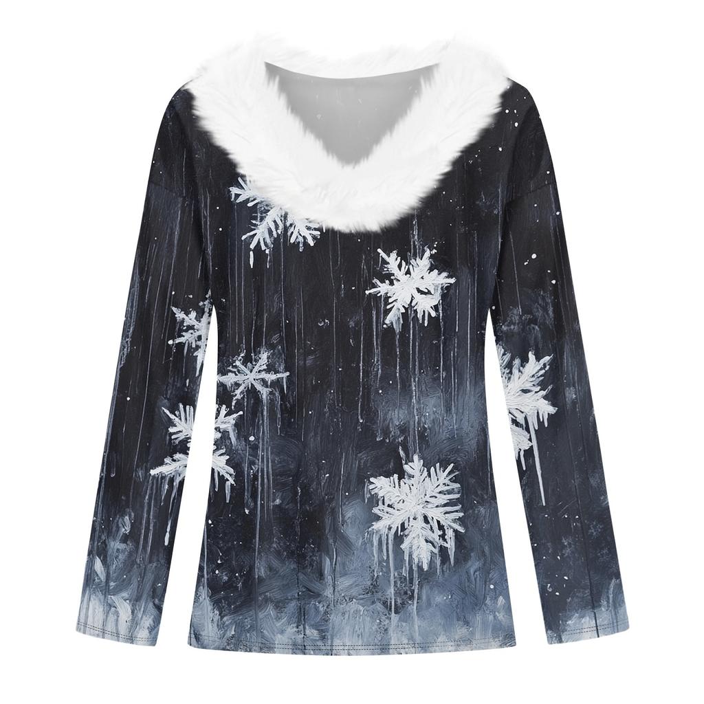 Long Sleeve Shirts For Women Cute Tops Christmas Prints Tees Blouses Casual Plus Size Basic Tops Pullover