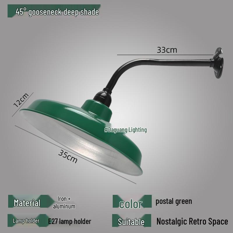 Vintage Military Green Outdoor Curved Pole Street Light, Waterproof Industrial-Style Lampshade for Doorway or Farmhouse Wall