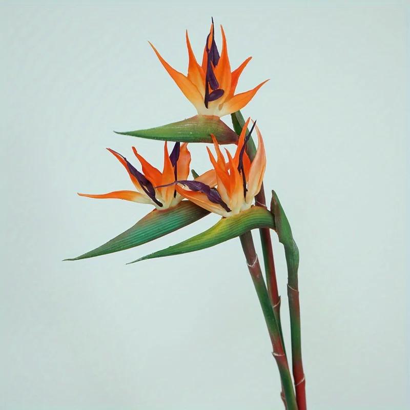 3pcs Artificial Bird Of Paradise Flowers Rubber Strelitzia 24.5'' Long Stem Flower Suitable For DIY Home Party Theme Decor