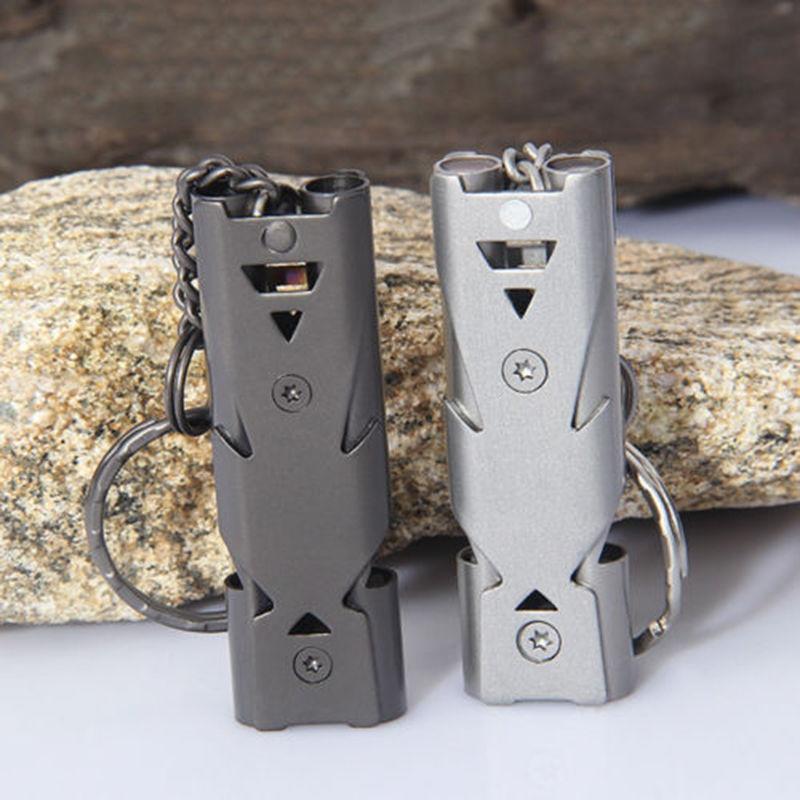 Outdoor Camping Hiking Stainless Steel Whistle Double Tube High Decibel Explosive Whistle