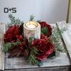 Искусственный цветок, свеча, кольцо, венок, пластиковый, ручной работы, малиновые розы, ягоды, подсвечник для рождественского Дня благодарения, домашний декор стола для вечеринки