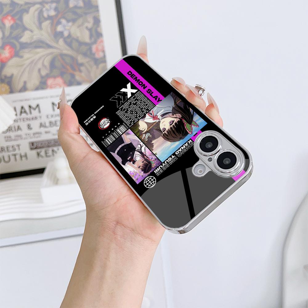 Чехол для телефона N157 Demon Slayer для iPhone 16 15 Pro Max Samsung S24 S23 Ultra A54 A35 A25 Xiaomi Redmi Note 13 12 Pro с покрытием из закаленного стекла