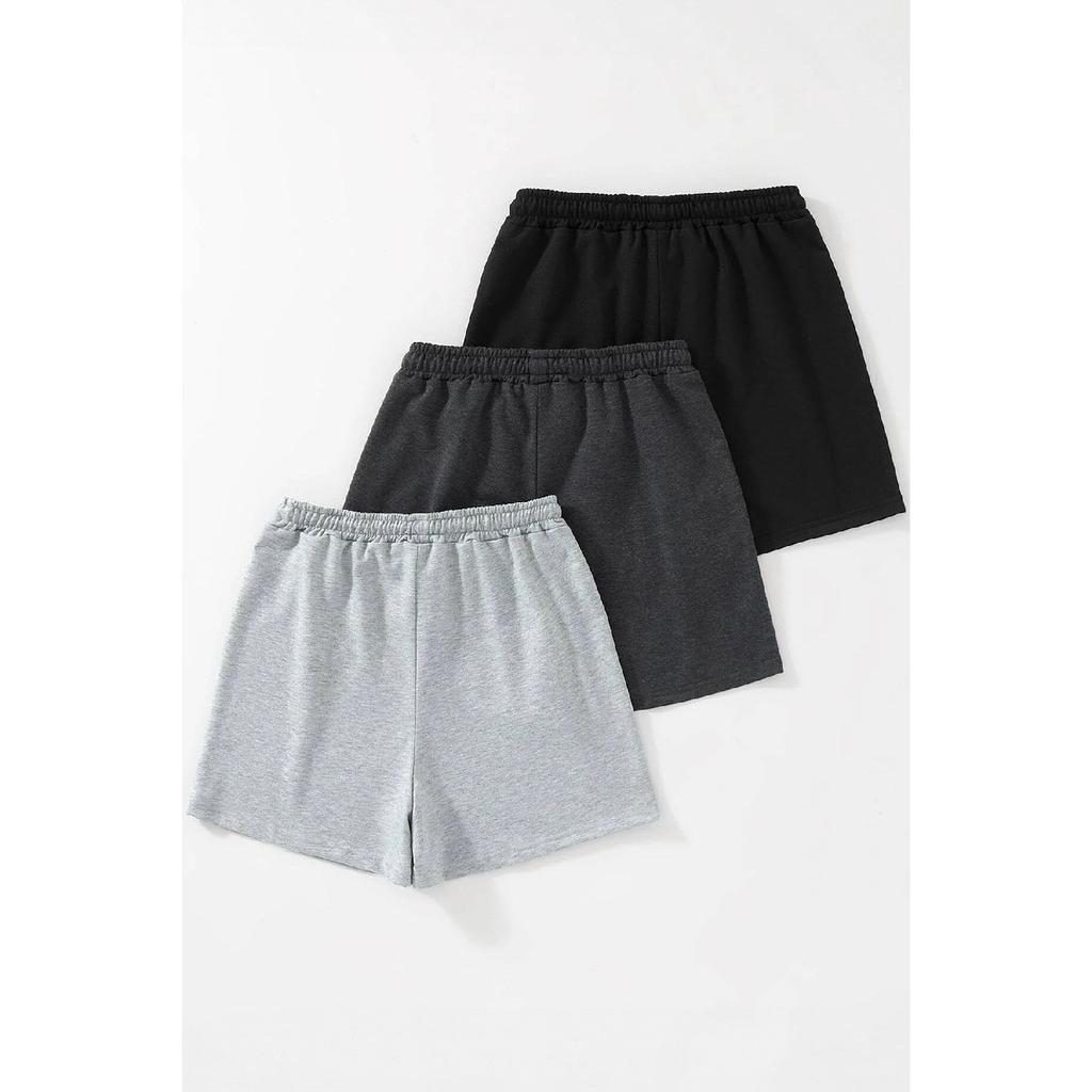 Черные дымчато-серые женские шорты из трех частей без принта