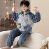 Kids Flannel Pajamas Set Boys Girls Warm Long Sleeve Top And Pants Sleepwear Winter Home Nightwear