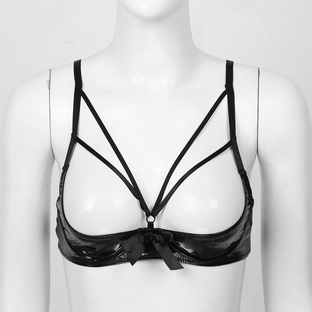 Женский бюстгальтер с открытой чашкой, экзотическая одежда, кожаный бюстгальтер с бантом на косточках, топы на бретелях, бюстгальтер, нижнее белье, нижнее белье