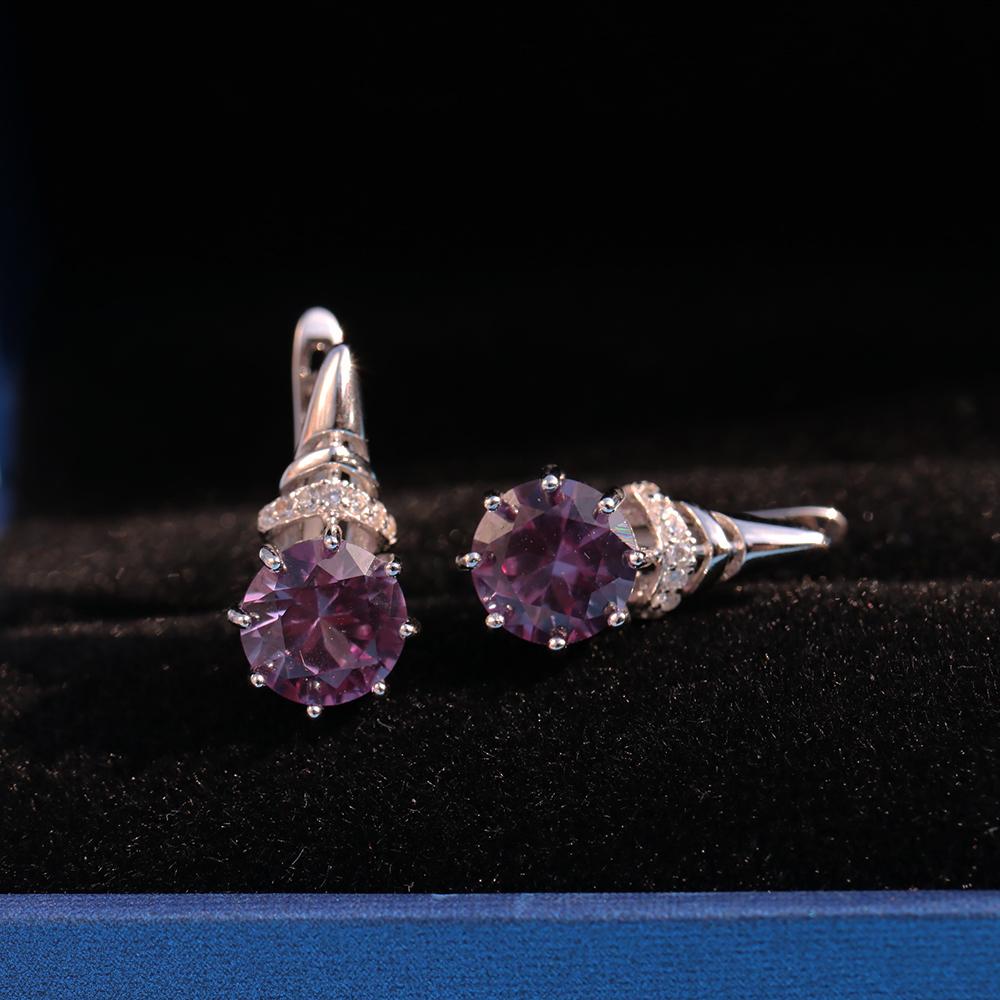 Серьги с застежкой из стерлингового серебра 925 пробы, круглые 8 мм, с изменяющим цвет драгоценным камнем александритом, изысканные украшения для женщин от bolai