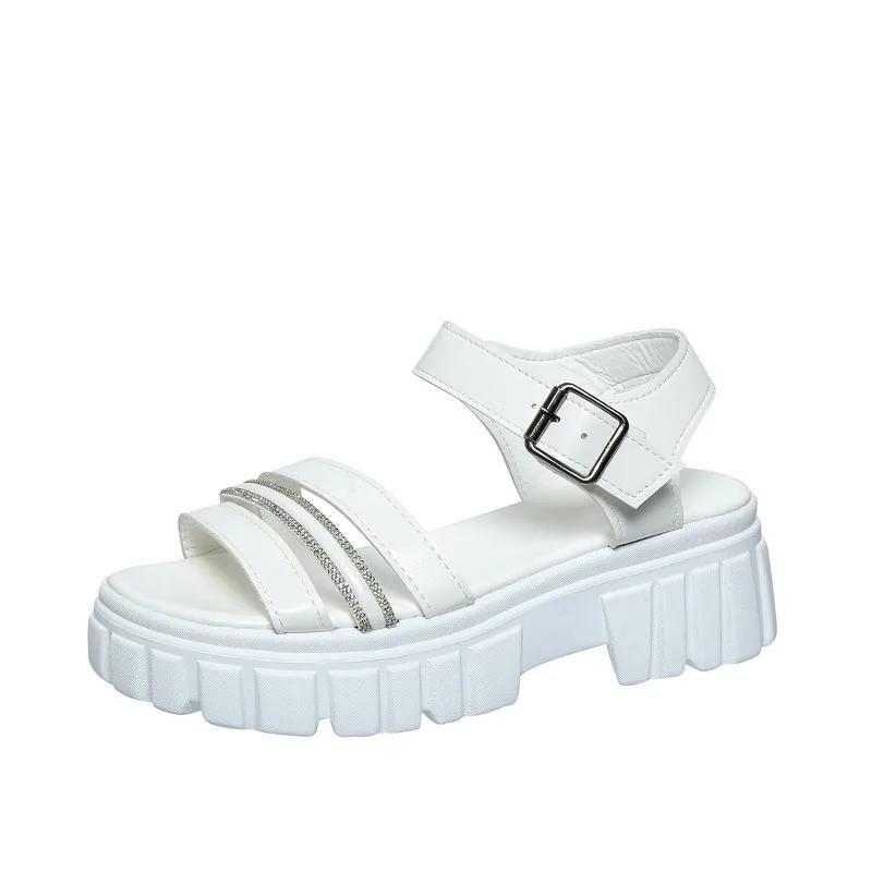 Модная обувь для женщин 2024 года, высококачественные женские сандалии с ремешком на щиколотке, летние с открытым носком и пряжкой, однотонные повседневные сандалии на платформе больших размеров