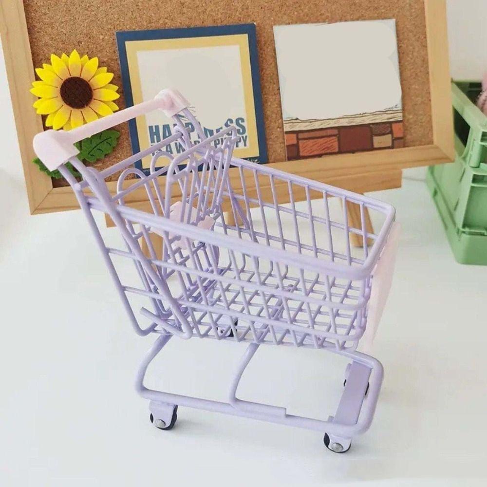 Hollow Shopping Cart Storage Metal Desktop Stationery Holder Cute Mini Storage Basket  Desktop