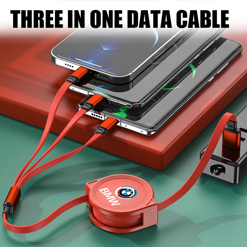 wzcr7 3 In 1 Retractable Data USB Charger Fast Cable Car Styling For BMW Performance M2 M3 M4 X1 X3 X4 X5 E87 X7 E91 G20