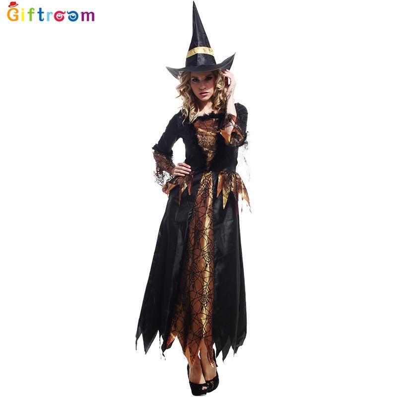 Элегантный костюм ведьмы на Хэллоуин для женщин, с длинными рукавами и из полиэстеровой ткани