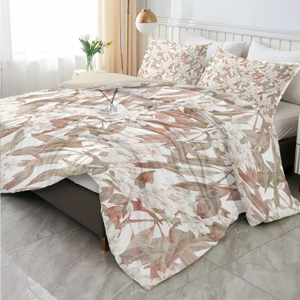 3pcs Apricot Flowers Printed Quilt Set- Includes 1 Quilt Cover and 2 Pillow Cover (without Filler)