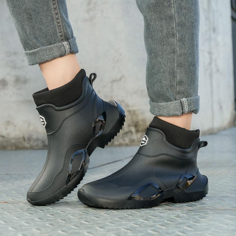 Зимняя теплая мужская водонепроницаемая обувь женские короткие резиновые сапоги плюс бархатные парные резиновые сапоги