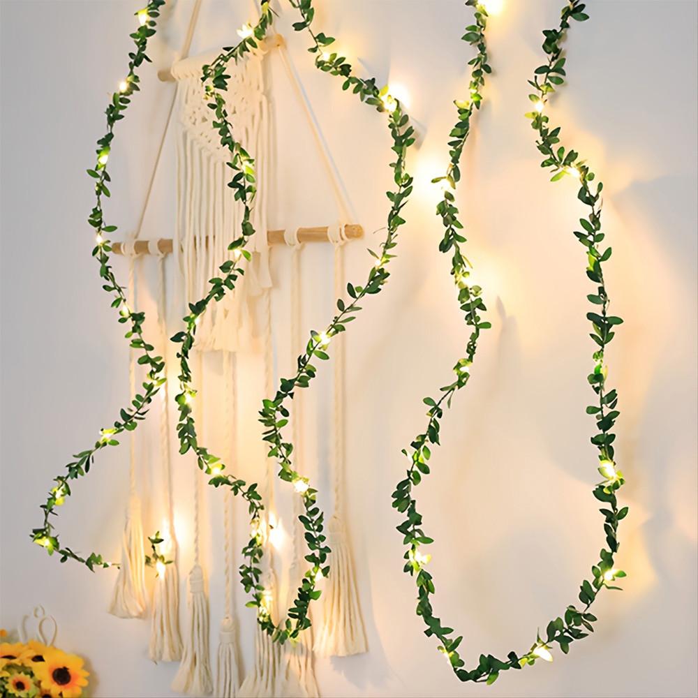 LED Green Rattan Copper Wire Light String DIY Simulation Garland Wedding Festival Decoration Flashing Light String